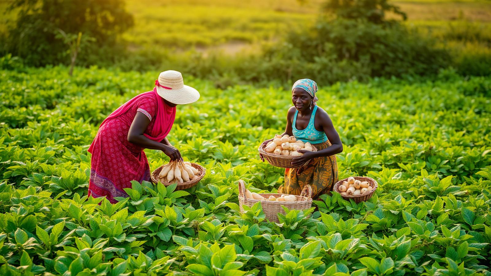 Farmers harvesting produce