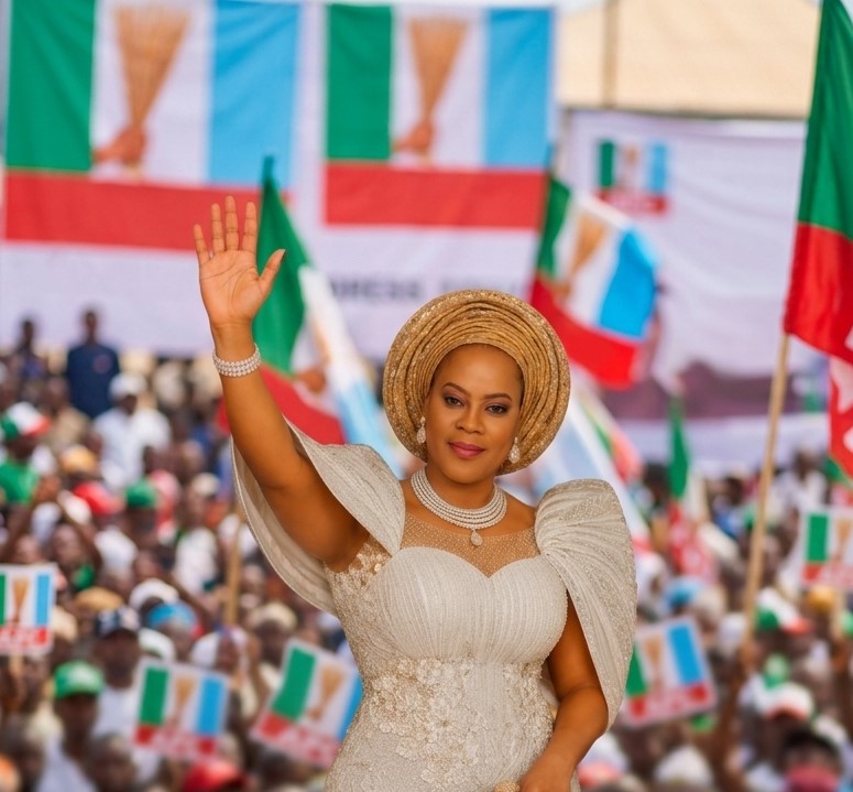 Iyom El-Roi Chibuogwu Benson-Oraelosi greeting supporters at a campaign rally
